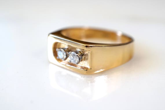 Men's 14K Gold Diamond Ring | Etsy