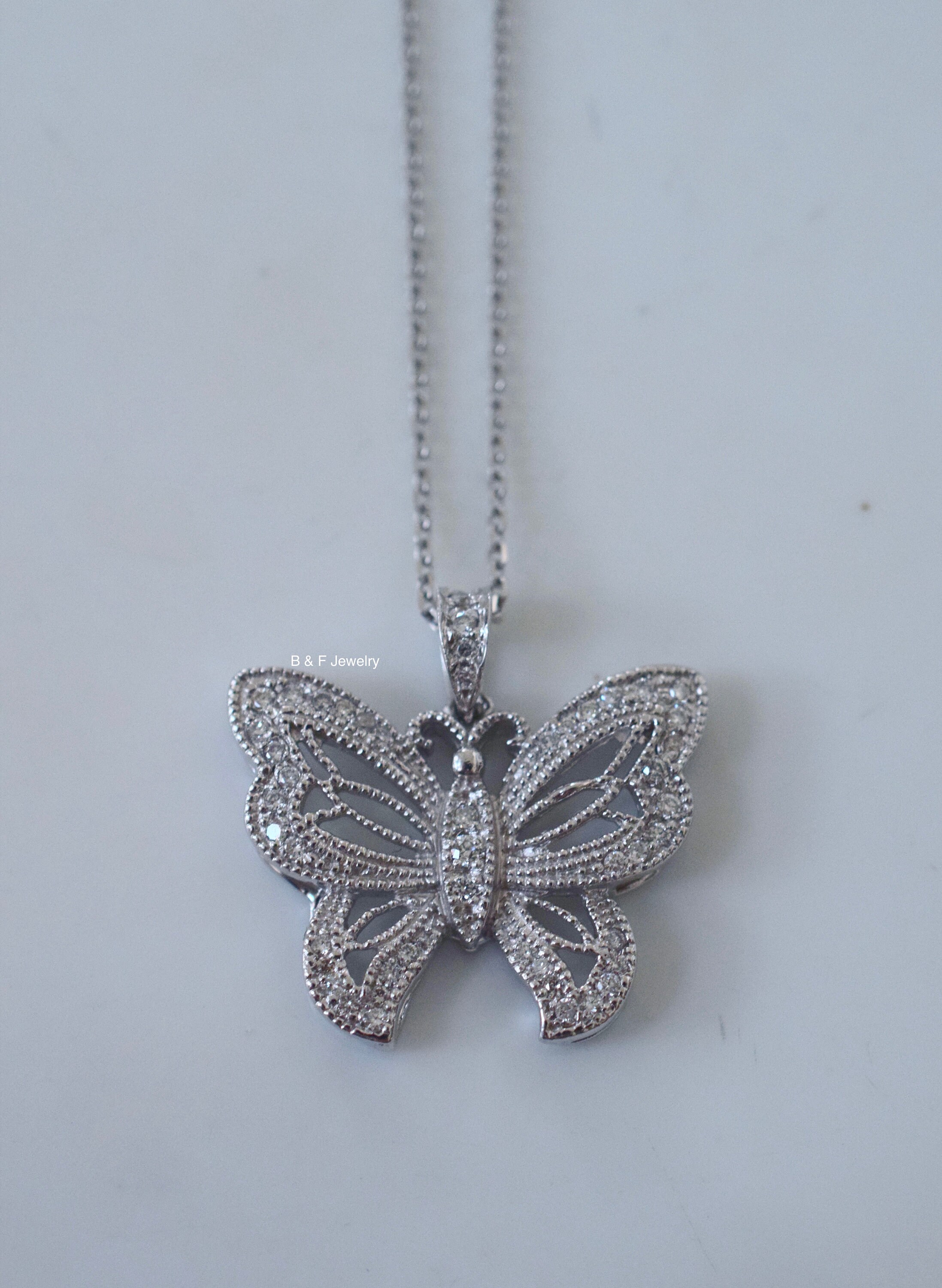 14kt White Gold Diamond Butterfly Necklace or Ring - Etsy