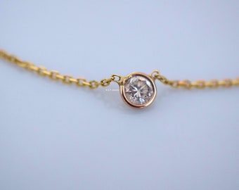 14kt Bicolor Gold Bezel Set Diamond Solitaire Necklace