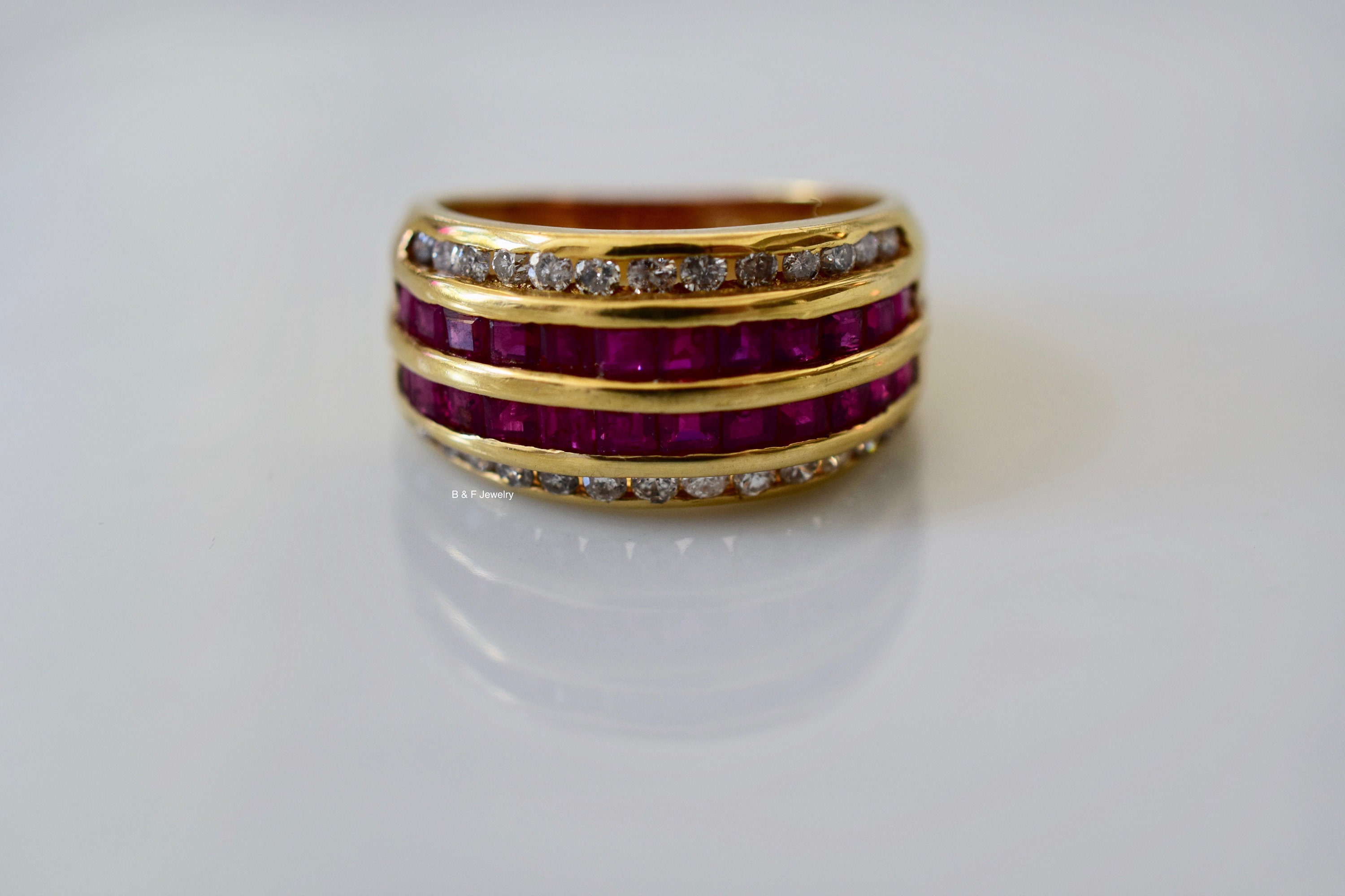 14kt Yellow Gold Ruby and Diamond Channel-set Anniversary Band - Etsy