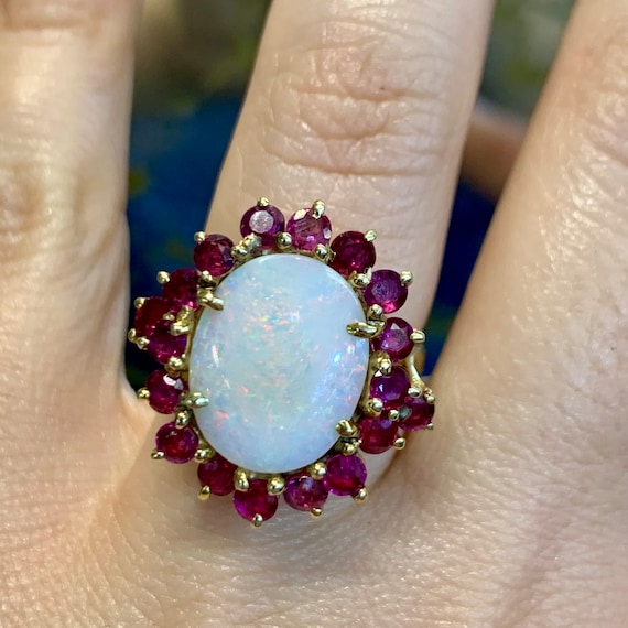 14kt Yellow Gold Opal And Ruby Ring - image 2