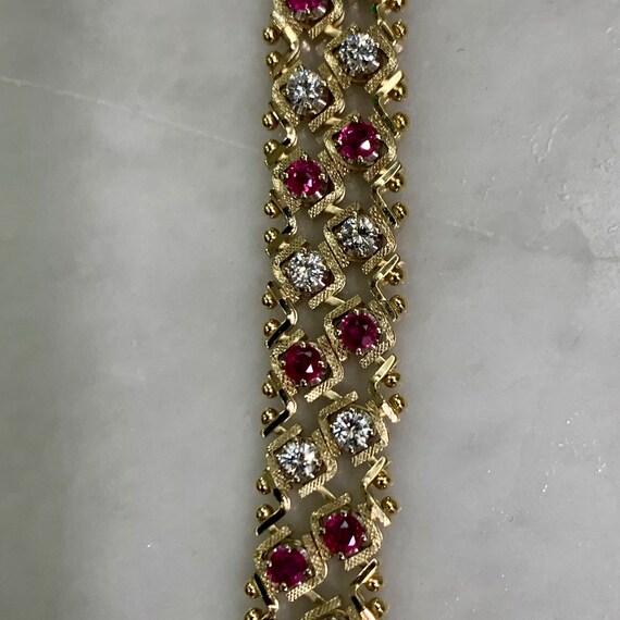 Vintage 14kt Yellow Gold Ruby And Diamond Bracelet - image 6