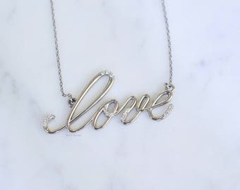 Any Color 14kt Gold Diamond "Love" Necklace