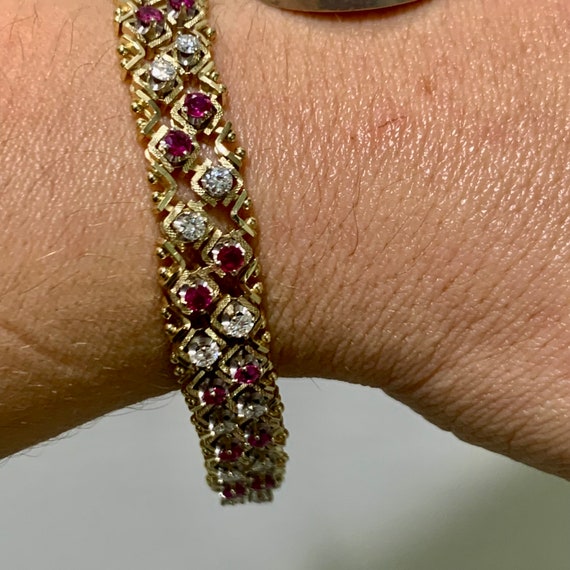 Vintage 14kt Yellow Gold Ruby And Diamond Bracelet - image 7