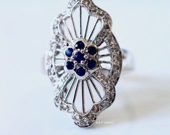 Vintage Style 14kt White Gold Diamond And Sapphire Ring