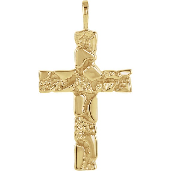 14kt Yellow Gold Nugget Cross Necklace 