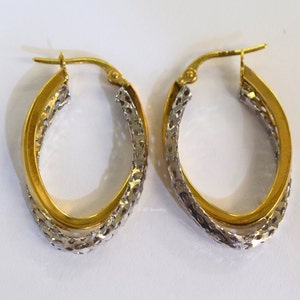 14kt Bi-color Gold Perforated Hoop Earrings