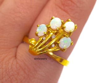 14kt Yellow Gold Floral Opal And Diamond Ring