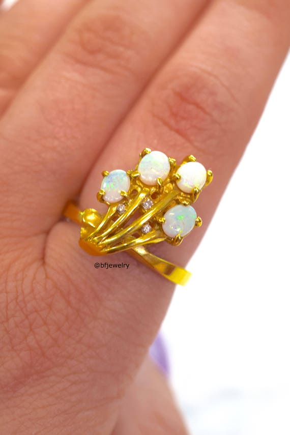 14kt Yellow Gold Floral Opal And Diamond Ring