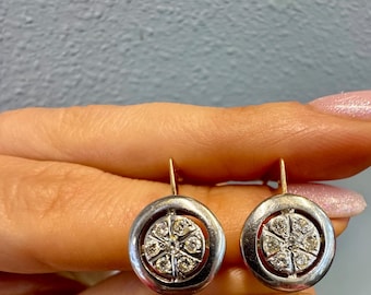 Vintage European Style 14kt White And Yellow Gold Diamond Earrings