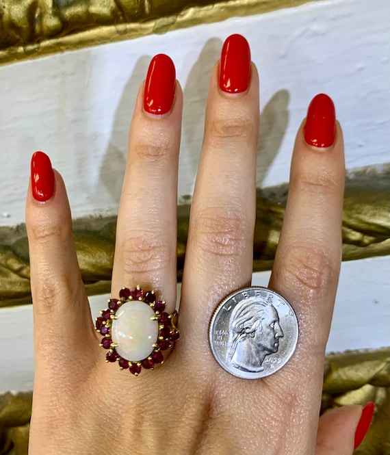 14kt Yellow Gold Opal And Ruby Ring - image 9
