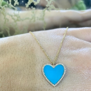 14kt Yellow Gold Turquoise And Diamond Heart Necklace