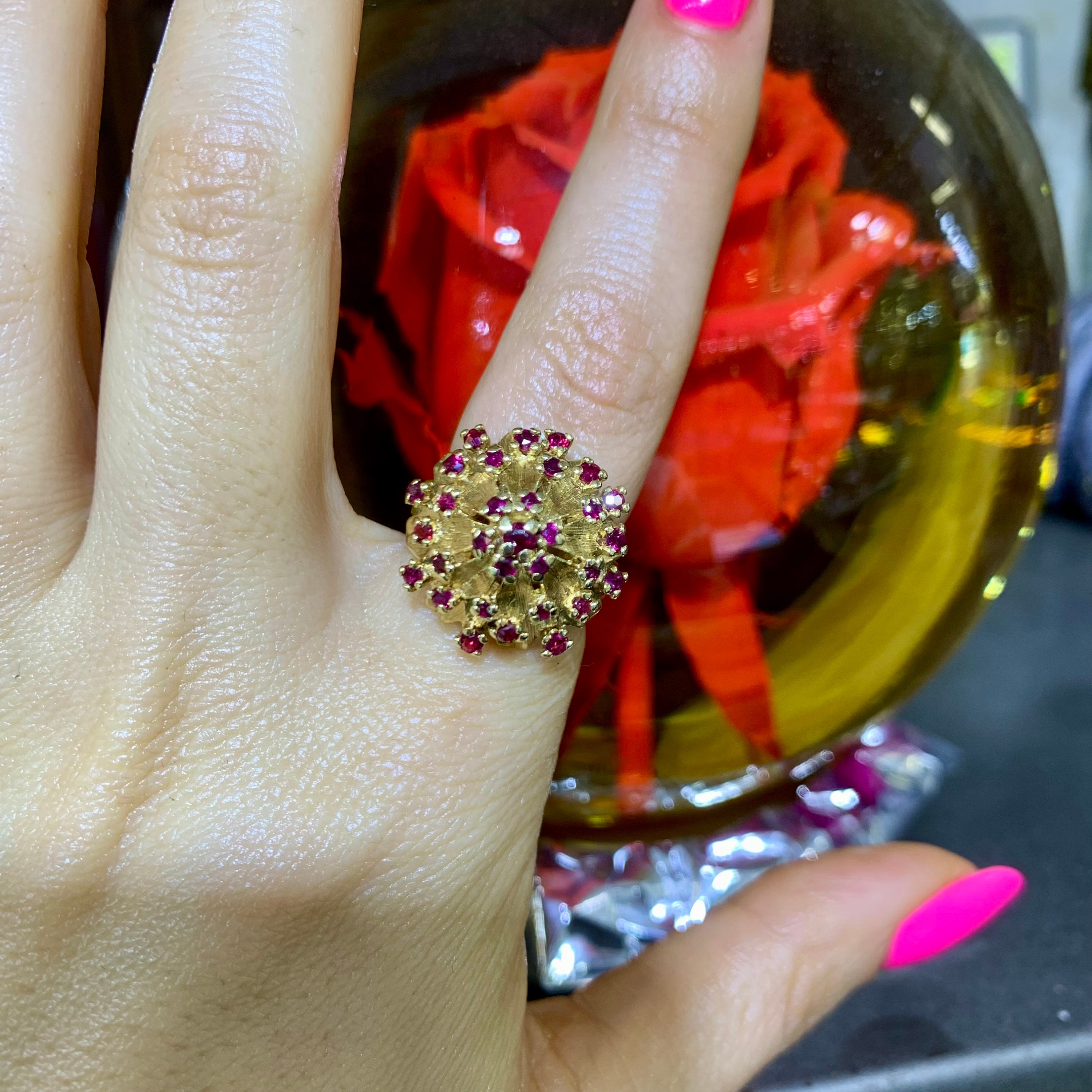 14kt Yellow Gold Tiered Ruby Cocktail Ring
