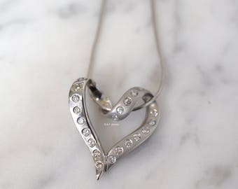 14kt White Gold Diamond Modern Heart Necklace