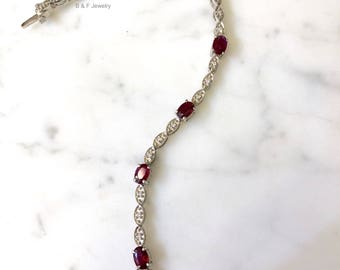 14kt White Gold Vintage Style Ruby And Diamond Bracelet