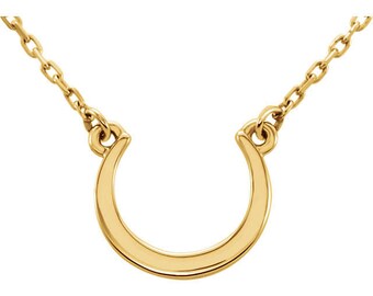 Any Color 14kt Gold Crescent Necklace: Has Matching Earrings