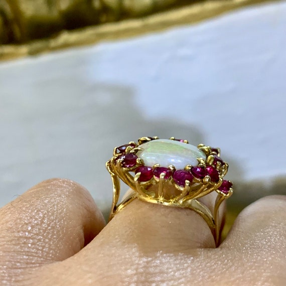 14kt Yellow Gold Opal And Ruby Ring - image 7