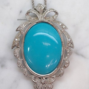 Vintage Style 14kt White Gold Turquoise And Diamond Necklace