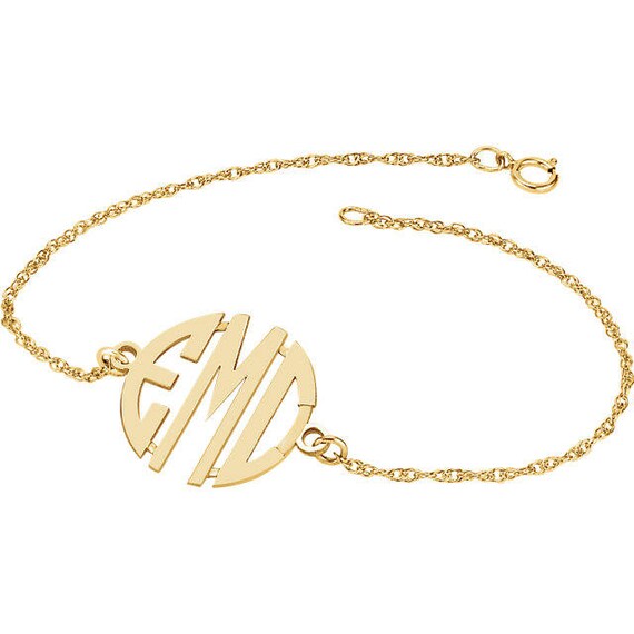 Personalized 10K Gold 20mm Monogram Bracelet | One Size | Bracelets Chain Bracelets | Monogrammable|Personalized