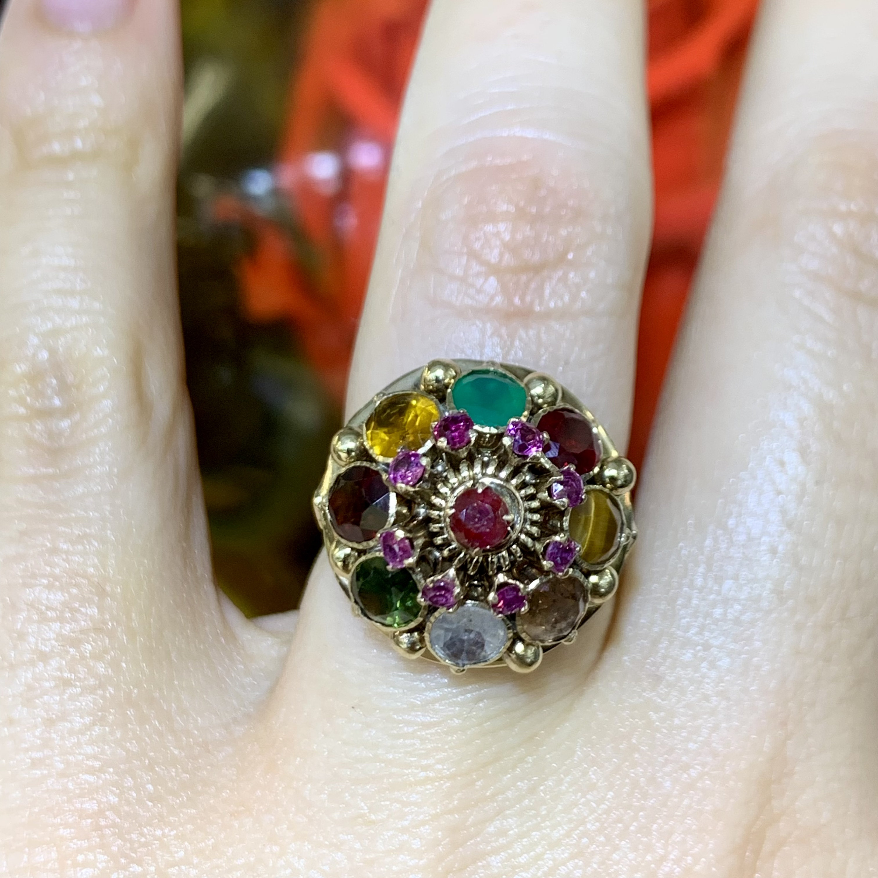 Vintage 14kt Yellow Gold Multi-gemstone Thai Princess Harem 
