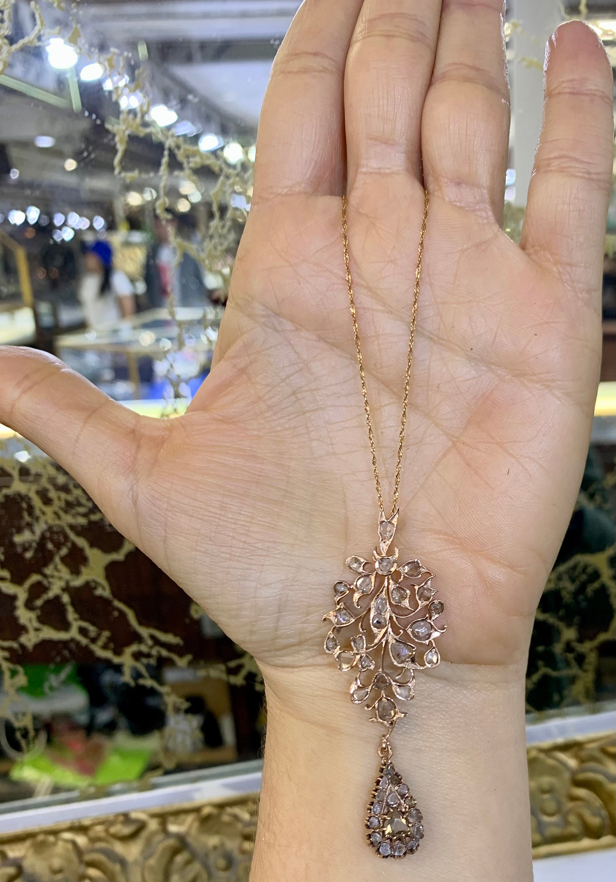 Rose Gold Antique Rose-cut Diamond Necklace - Etsy