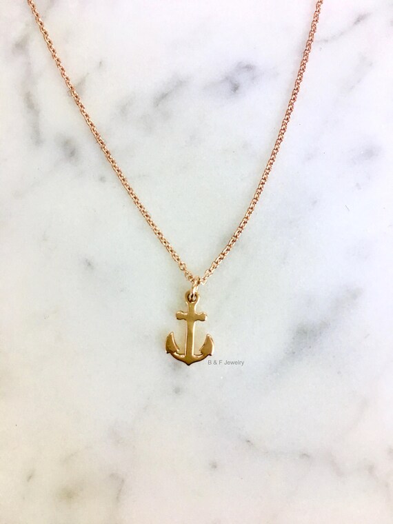 CLEARANCE Any Color Solid 14K Gold Anchor Necklace And/Or | Etsy