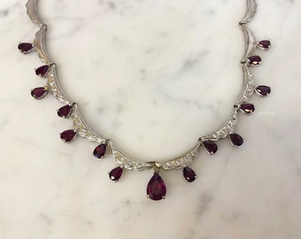 14kt White Gold Ruby And Diamond Necklace