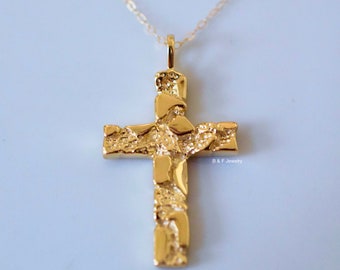 14kt Yellow Or White Gold Nugget Cross Necklace