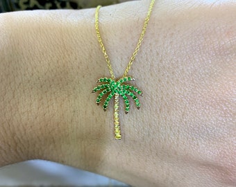SALE! 14kt Gold Tsavorite And Yellow Sapphire Palm Tree Necklace: Other Variations Available