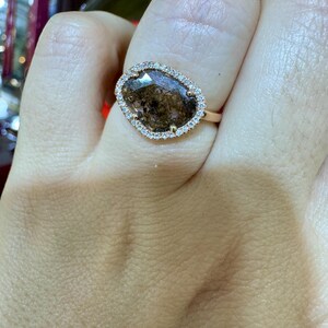 14kt Rose Gold Rose Cut Salt and Pepper Cognac Diamond Halo Ring