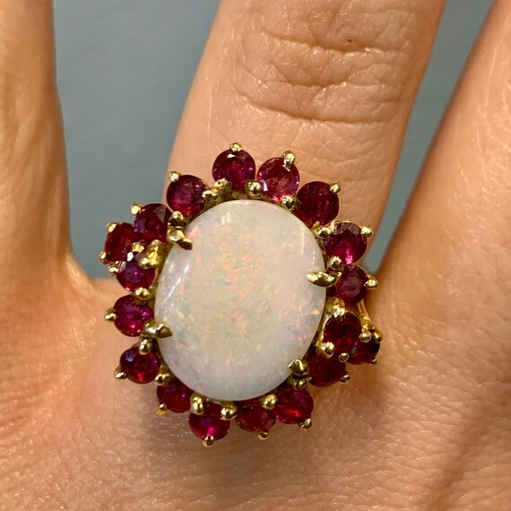 14kt Yellow Gold Opal And Ruby Ring - image 6