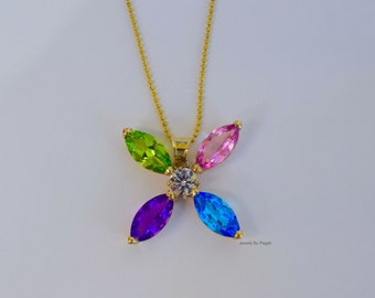 14kt Yellow Gold Multi-Gemstone Floral Necklace