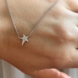 Extra Small 14kt White Gold Diamond Station Star Necklace