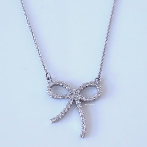 Any Color 14kt Gold Diamond Bow Necklace