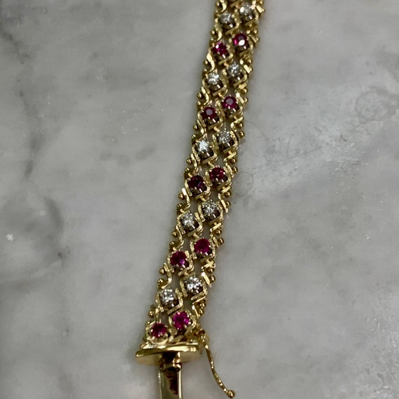 Vintage 14kt Yellow Gold Ruby And Diamond Bracelet - image 9