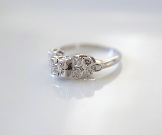 Vintage 14kt White Gold Diamond Engagement Ring - image 4