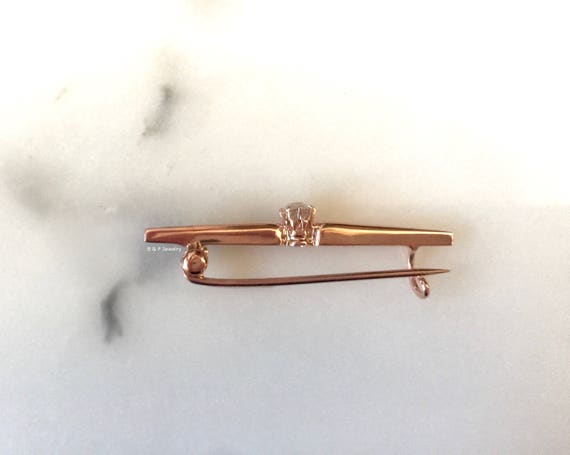 Antique 14kt Rose Gold Diamond Bar Brooch - image 9