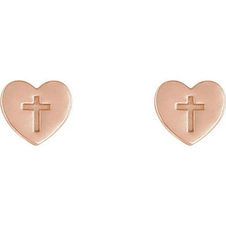 Earrings Any Color Solid 14K Gold Cross Heart Necklace Or Ring SALE