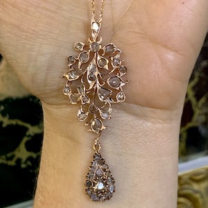 Rose Gold Antique Rose-Cut Diamond Necklace