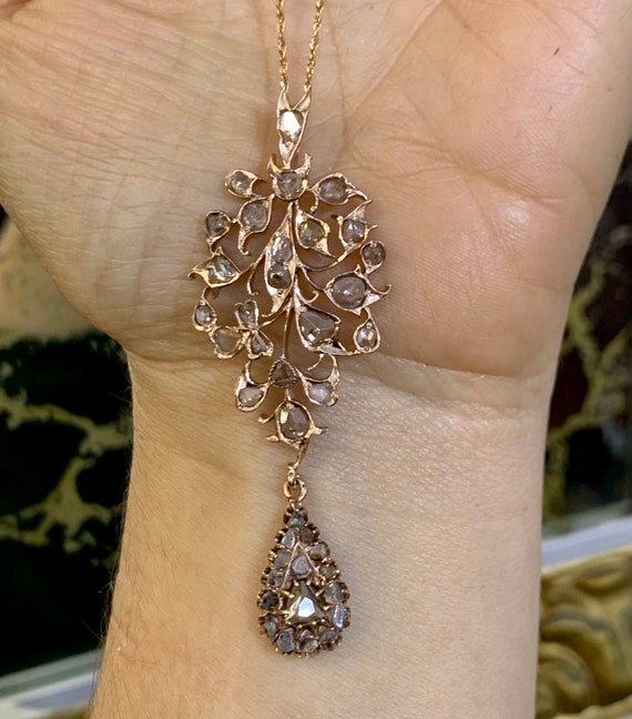 Rose Gold Antique Rose-Cut Diamond Necklace