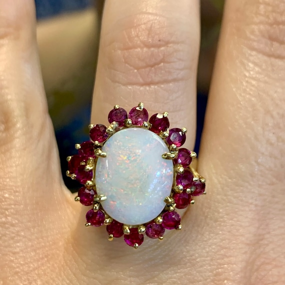 14kt Yellow Gold Opal And Ruby Ring - image 4