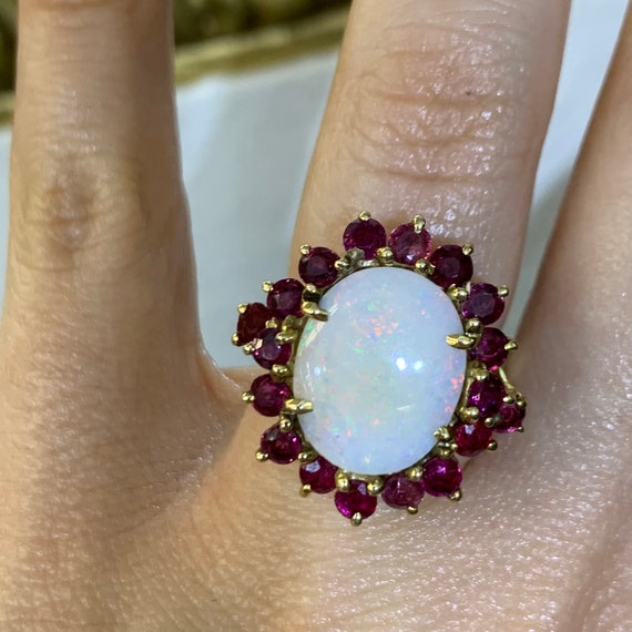 14kt Yellow Gold Opal And Ruby Ring - image 8