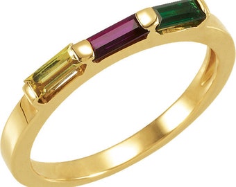 Any Color 14kt Gold 1 to 3 Stone Baguette Birthstone Ring