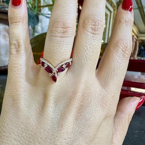 18kt Rose Gold Ruby And Diamond V Ring
