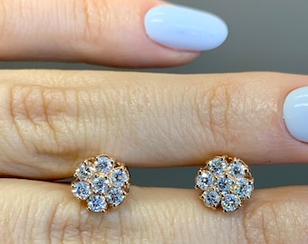 14kt Rose Gold Floral Cluster Stud Earrings
