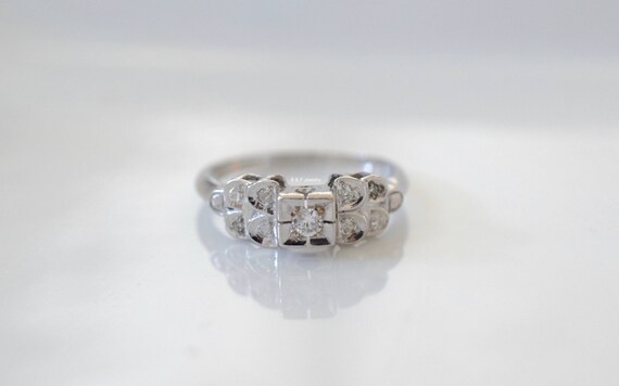 Vintage 14kt White Gold Diamond Engagement Ring - image 2