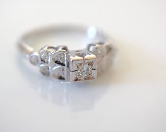 Vintage 14kt White Gold Diamond Engagement Ring