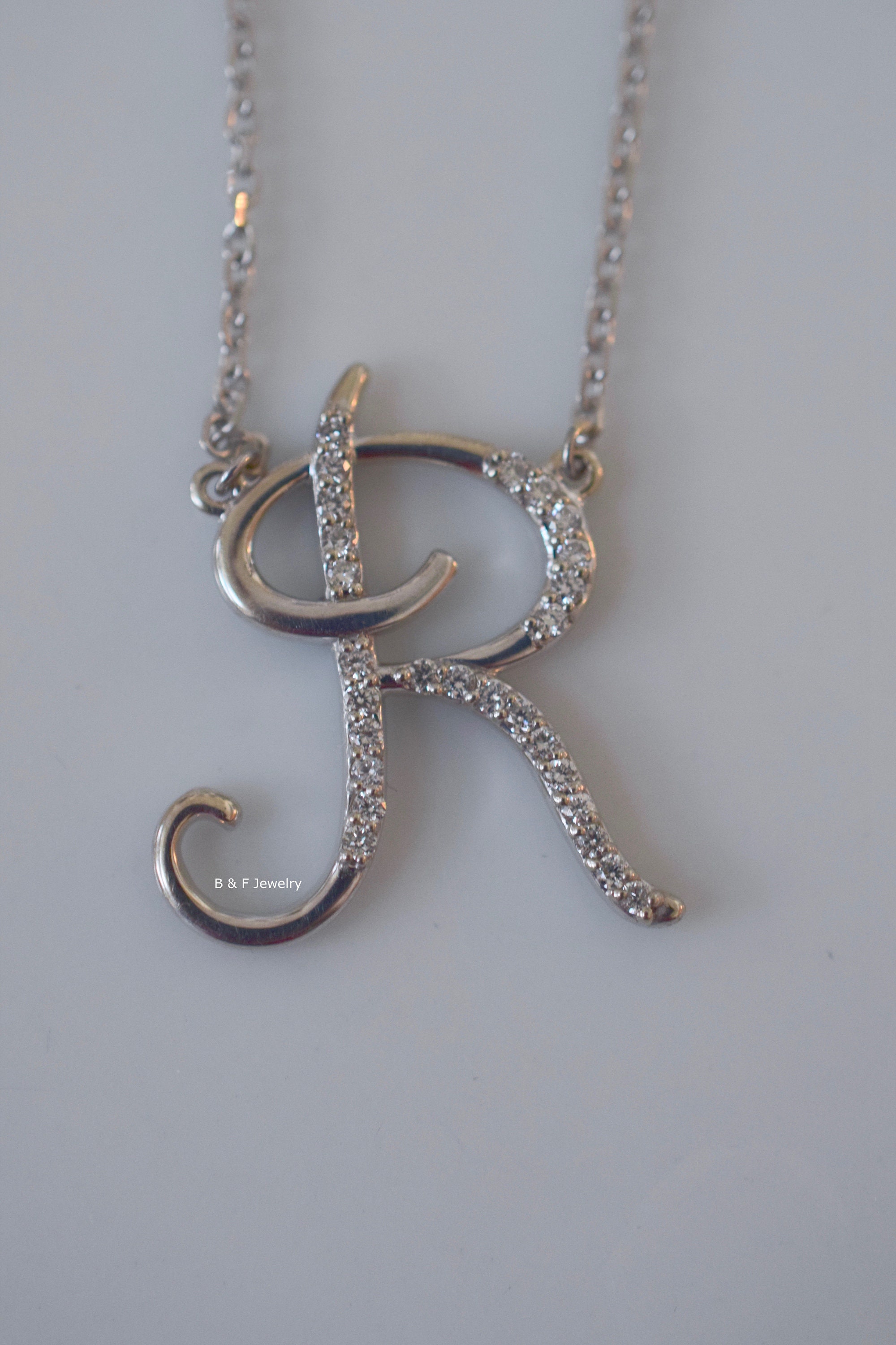 Any Color 14K Gold Diamond Cursive Initial Necklace Etsy