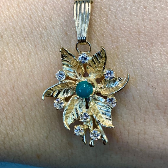 Vintage 14kt Yellow Gold Floral Turquoise And Dia… - image 5