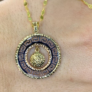 14kt Tri-Color Gold Greek Key Necklace. Has Matching Earrings. Sold Separately.